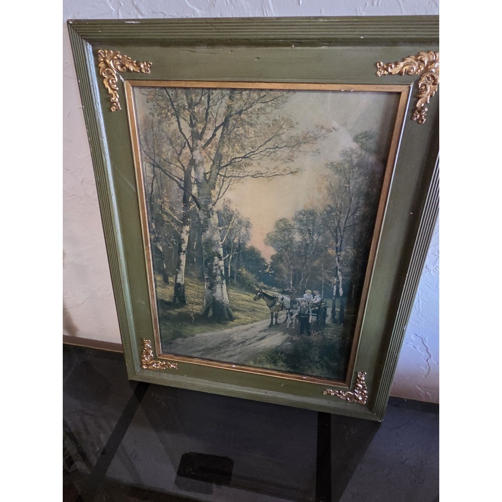 Vintage Lito " Light Load" In A Vintage Frame, Scenic Woods Scene